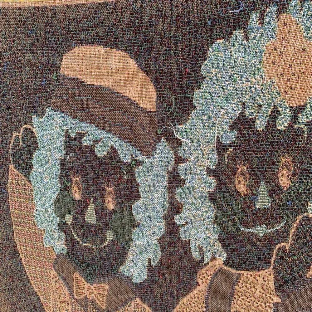 Vintage Raggedy Ann and Andy‎ Dolls Fringed Woven Tapestry Blanket